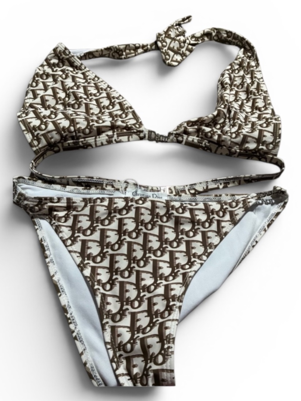 Dior Brown and Cream Monogram Triangle Bikini